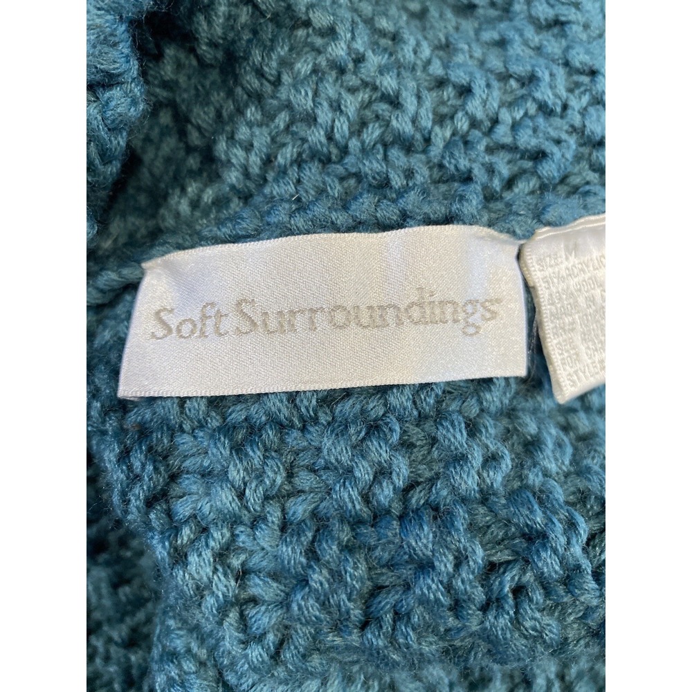 Soft Surroundings MED Cardigan Sweater Vest Teal Green Chunky Knit Snap CUTE - Picture 7 of 7